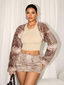 Sirith Women's Leopard Print Sleeveless Faux Fur Fashion Jacket, Autumn/Winter