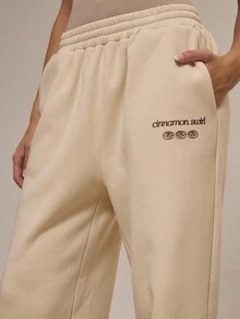 Musera Sport Quần jogger ống rộng in họa tiết, thích hợp mặc đi học, năng động, thể thao, tập luyện, họa tiết quế xoáy dễ thương, phù hợp cho mùa đông. - Màu nâu Sô-cô-la - Xem 5