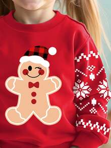 SHEIN Babygirl 可爱休闲百搭圣诞卡通图案长袖卫衣 - 紅色 - 查看 3