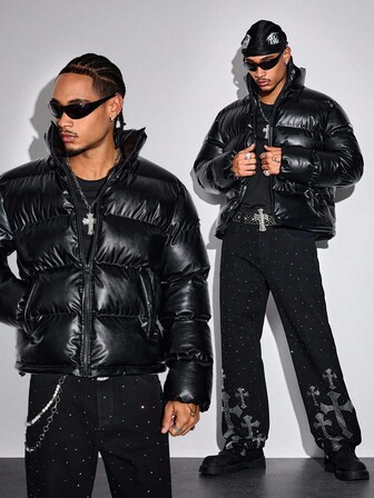 Street Life Chaqueta de cuello alto de unicolor, cálida y versátil para el invierno