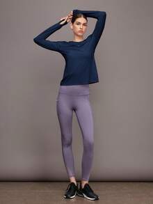 Activina 女士圆领运动长袖 T 恤 - 藏蓝色 - 查看 3