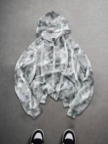 Manfinity EMRG 1pc Men's Hoodie,Long Sleeve Hooded Sweatshirt,Grey,Autumn,Streetwear,City Break,Creative Design Black & White Oversized Casual Couple Matching Gift - Black and White - View 3