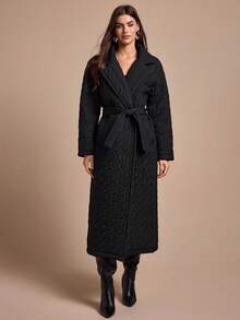 CLARA VERO Women Long Belt Detailed Winter Coat - Black - View 5
