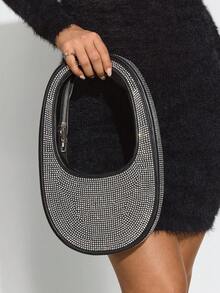 SHEIN ICON 女士单肩包，流浪包，钻石，闪亮，时尚，个性，简约，百搭，街头风，甜美酷炫女孩，辣妹，千禧一代，青少年，适合鸡尾酒会，派对，舞会，俱乐部，约会，生日，晚会，夜间约会，日常 - 黑色 - 查看 2