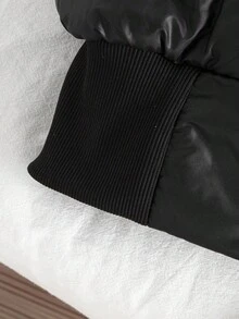女童无袖黑色连帽拉链背心外套，带装饰性口袋，适合外穿保暖 - 黑色 - 查看 6