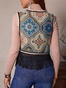 LanaWest 满版印花撞色带饰边前部系带背心夹克 - 彩色 - 查看 2