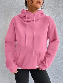 Flirla Sudadera con capucha de unicolor casual, adecuada para otoño/invierno