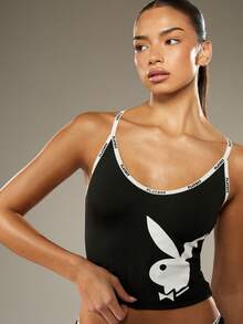Missguided x Playboy Christmas Cross Back Cami Tank Top With Matching Shorts Set - Black - View 4