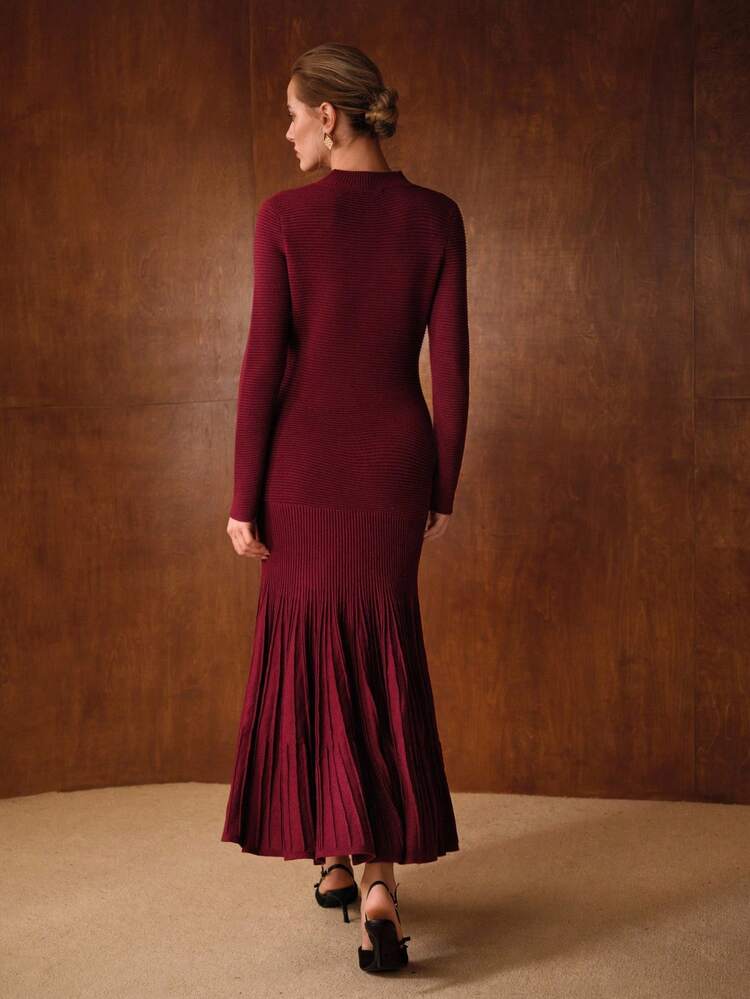 WOOL HOLLOW OUT FITTED MERMAID HEM SWEATER DRESS
