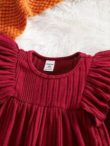 Neugeborenes Baby Mädchen Lässig einfach süß gestrickt weich mit elastischem Anti-Grab Material einfarbig Rundhals Rüschen Langarm Taille Kleid geeignet für Geburtstagsfeiern, Abendveranstaltungen, Aufführungen, Hochzeiten, Taufen, Eröffnungszeremonien, geeignet für den täglichen Gebrauch, geeignet für die Schule, geeignet für Reisen, geeignet für Herbst- und Wintersaison