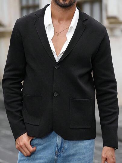 Manfinity Homme 男士纯色翻领休闲开衫，秋季，Old Money