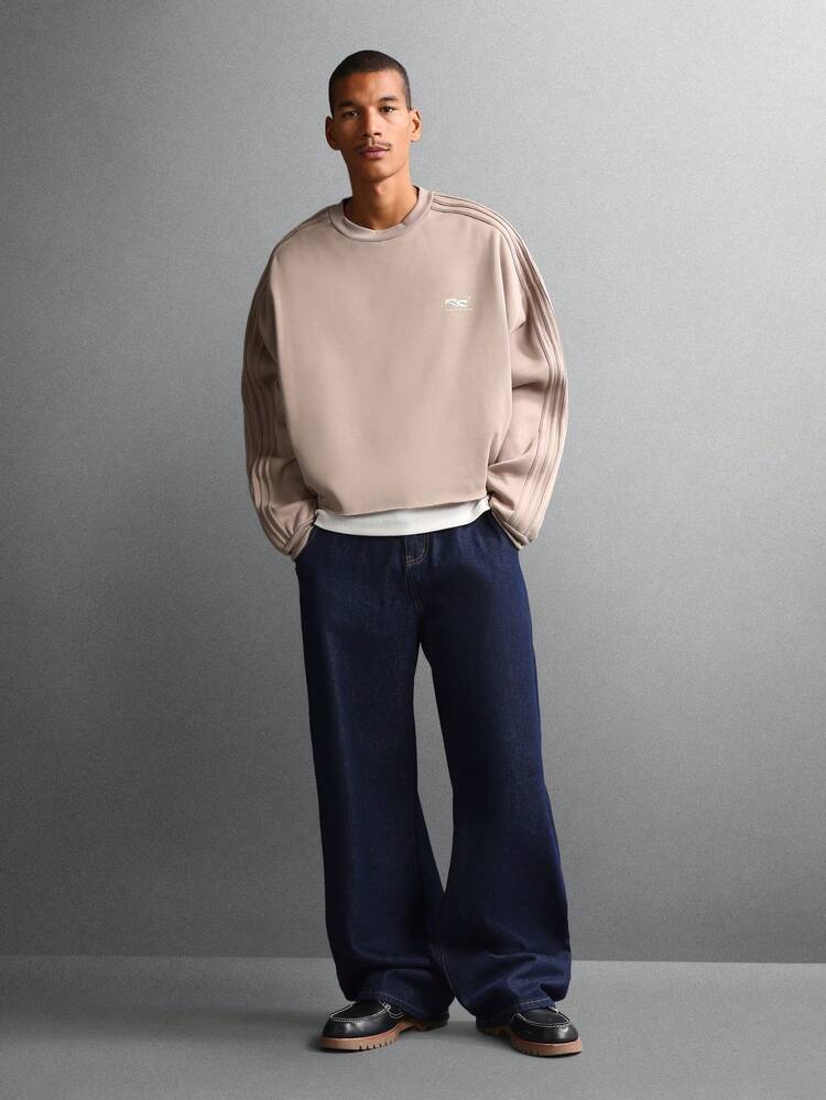 Crew Neck Sweatshirt With Tonal Stripes And Logo