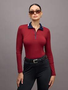 Activina Maglia a maniche lunghe da donna con design minimalista a blocchi di colore, stile equestre