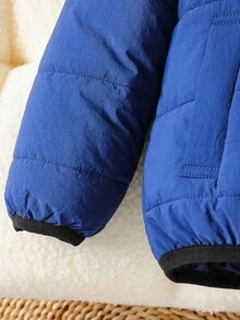 Young Boy Blue Quilted Hooded Padded Coat With Backpack, Back To School Season Fall Winter - Blue - View 7