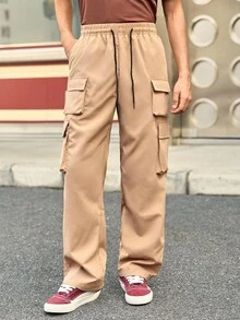 Open Phase STONE DISTRICT 男士纯色口袋设计休闲日常穿着工装裤，春夏休闲裤，复古美式，男女通用，宽松版型夏季服装——适合日常穿着和夏季度假穿着。 - 卡其色 - 查看 1