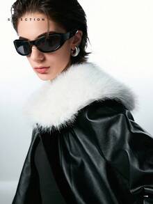 LYSMO 女式撞色仿毛领长袖常规夹克 - 黑色 - 查看 9