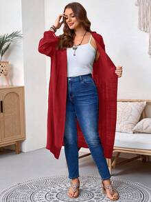 EMERY ROSE 大码女式休闲纯色卷袖口袋夹克 - 紅色 - 查看 9