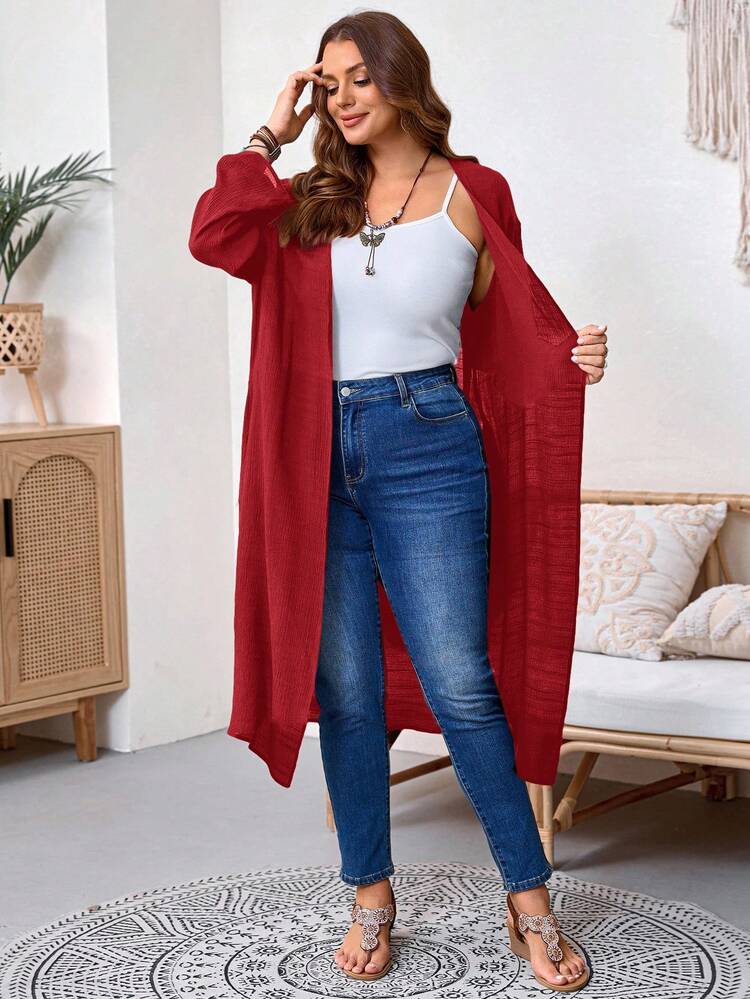 プラスサイズ レディース カジュアル 無地 ロールアップスリーブ ポケット付きジャケット