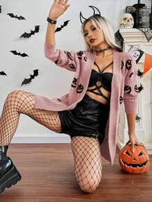 Chiquease Halloween Fashionable Skull Pattern Cardigan - Dusty Pink - View 7