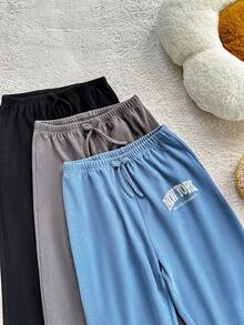 SHEIN 3件套美式休闲字母印花裤，女童家居服套装 - 彩色 - 查看 6