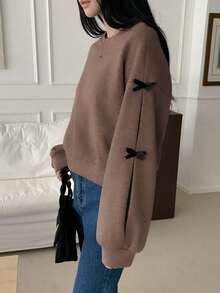 DAZY Kontrast-Farbige Schleife Dekor Rundhals Loose Fit Damen Sweatshirt Herbst/Winter