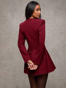 SHEIN BAE Women's Elegant Solid Color Ruffled Hem Blazer For Autumn - Burgundy - View 4
