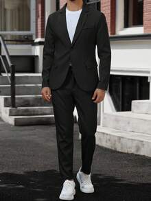 Manfinity Mode Bộ vest đơn giản màu trơn: Áo khoác và quần dài tay, thời trang cho mùa hè trang phục nam sang trọng Quần áo nam Bộ vest nam Trang phục nam Trang phục trang trọng cho nam Quần áo nam - màu đen - Xem 7