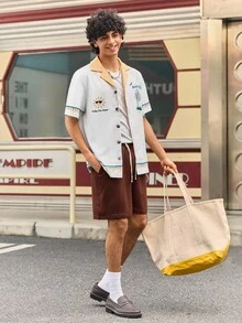 Open Phase STONE DISTRICT 2025 春夏男士热带棕榈树图案时尚短袖衬衫，数码印花上衣，纽扣衬衫，春夏款 - 彩色 - 查看 3