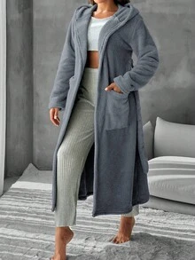 RueChic Robă de sală de flanel cu buzunare duble