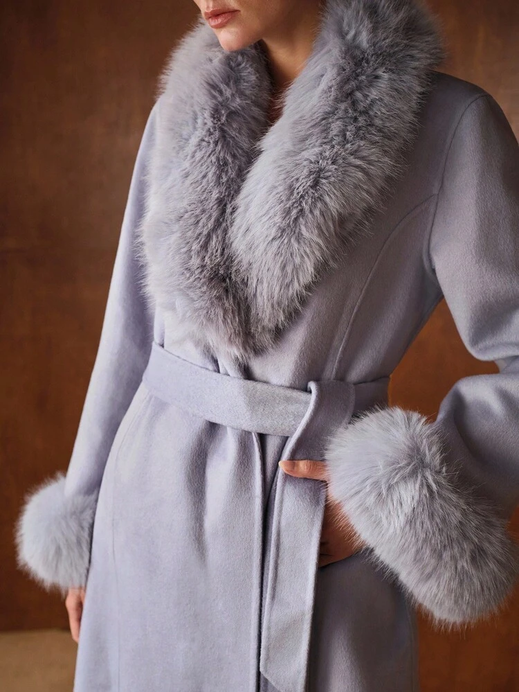 WOOL CONTRAST FAUX FUR OVERCOAT