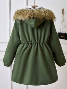 Tween Girls Grey Camouflage Thermal Lined Zip-Up Waist Drawstring Hooded Jacket Fall Winter