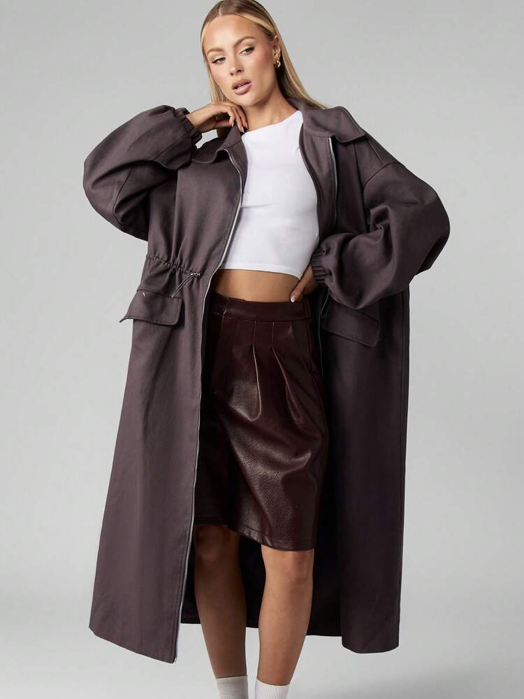 MISSGUIDED Cotton Women Longline Winter Coat Oversized High Fashion Belted Waist Full Length Trench Outerwear Elegant Long Sleeve Jacket With Wide Collar Fall Fashion