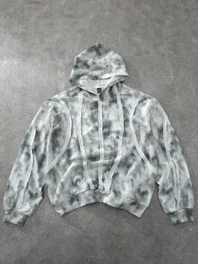 Manfinity EMRG 1pc Men's Hoodie,Long Sleeve Hooded Sweatshirt,Grey,Autumn,Streetwear,City Break,Creative Design Black & White Oversized Casual Couple Matching Gift - Black and White - View 4