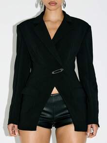 KIZN Women Pin Blazer Formal Business Office Suit Jacket Professional Fitted Tailored Workwear Evening Party Fall Fashion