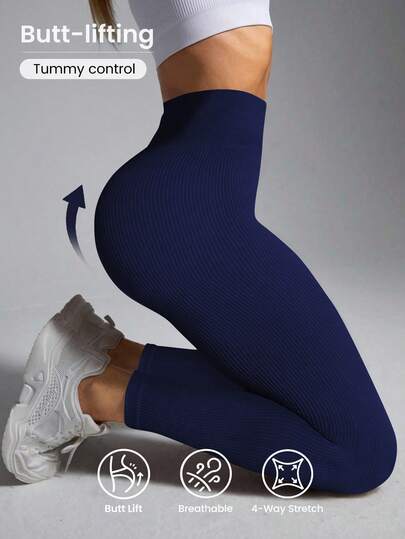 Seamluxe SHEIN Sport Leggings deportivos moldeadores sin costuras elásticos de unicolor para mujer