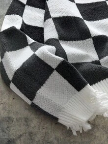 AXEPEAK Pull tricoté décontracté à carreaux colorblocks et délavé pour hommes, automne/hiver - Noir et Blanc - Voir 4