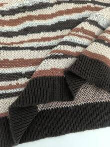 STEELVANCE 男士时尚休闲条纹 V 领针织毛衣背心，秋冬 - 咖啡棕 - 查看 6