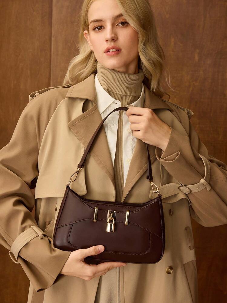 PU LEATHER CHAIN DETAIL SHOULDER BAG