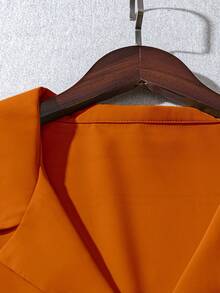 Franclia 大码女式纯色翻领短袖纽扣休闲宽松通勤优雅衬衫