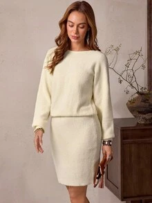 Váy len buộc dây lưng trơn màu thường ngày LanaWest dành cho nữ - Màu be - Xem 5