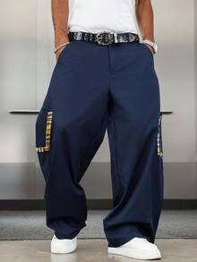 ROMWE MEN Men's Plaid Patchwork Casual Pants, Collegiate Style, Fall - Multicolor - View 1