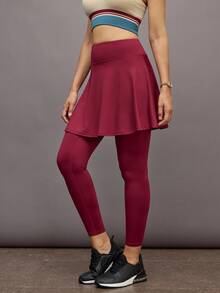 Activina Women's Solid Color High Waist 2 In 1 Pockets Splicing Sports Leggings