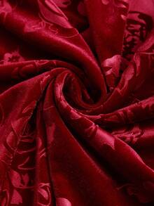 Sweetra Váy chữ A ôm sát bằng vải satin thêu hoa hồng nhung phong cách retro Mỹ gợi cảm, chất lượng cao cấp - Màu Đỏ Sâu - Xem 5