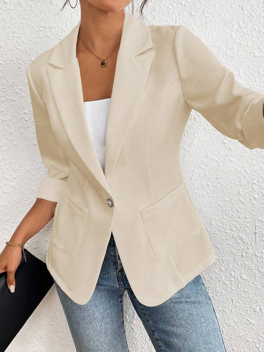RosyDaze Blazer de unicolor casual, adecuado para el trabajo y el transporte, primavera/verano - Camel - Ver 1