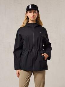 OutZeal Women Water-Resistant Windproof Drawstring Waist Zip Pocket Thumbhole Black Outdoor Shell Jacket Hiking Camping Fall Winter - Black - View 9