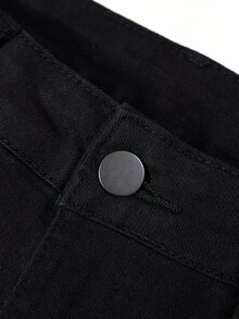 Manfinity Roughcore Nam Cotton Rách Skinny Jeans Slim Fit Dài Giặt Tối Wash Jean Hàng Hóa Đen Trơn Làm Việc Cơ Bản Chồng - màu đen - Xem 4