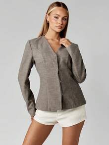 MISSGUIDED Classic Tailored Wool Blend Office Blazer Professional Business Jacket Formal Single Breasted Sophisticated Fall Winter Workwear - Grey - View 1