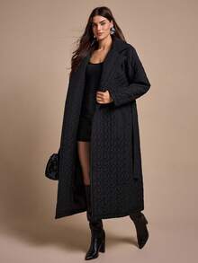 CLARA VERO Women Long Belt Detailed Winter Coat - Black - View 2