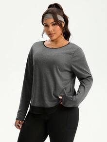 SHEIN Sports 全新多功能加大码女式跑步健身瑜伽运动 T 恤 - 灰色 - 查看 5