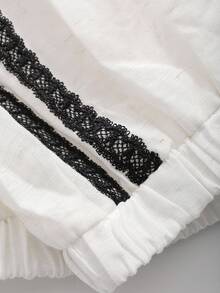 DAZY Letter Graphic Contrast Tape Drop Shoulder Jacket Linen - White - View 8